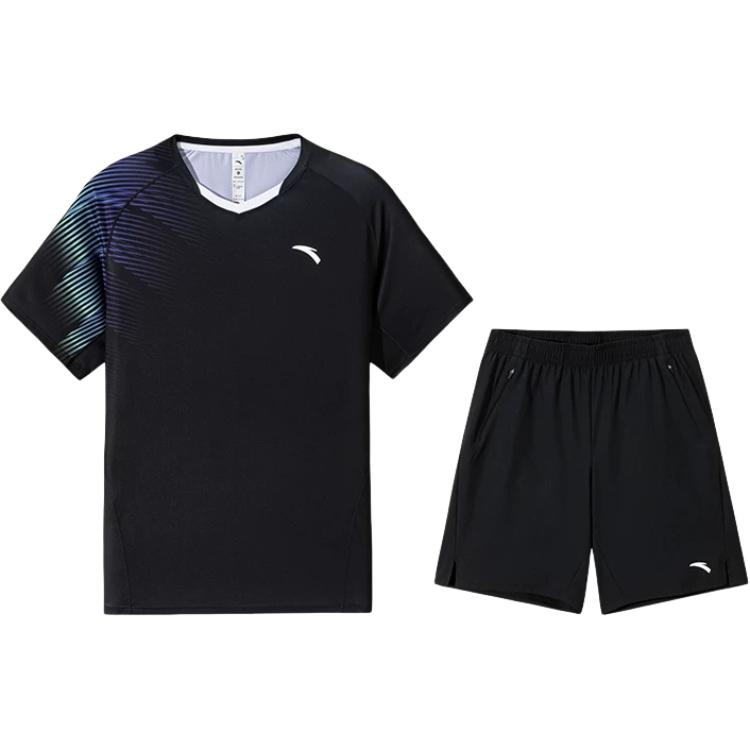 Anta Versatile Pullover Comfortable Short Sleeve Simple Solid Color Lace-Up Shorts Casual Sports Suit Men Suit 952537205-2