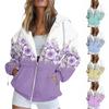 Women's Zip Up Hoodies Teen Girls Flowers Printed Sweatshirt Clothing Casual Drawstring Jacket With Pockets