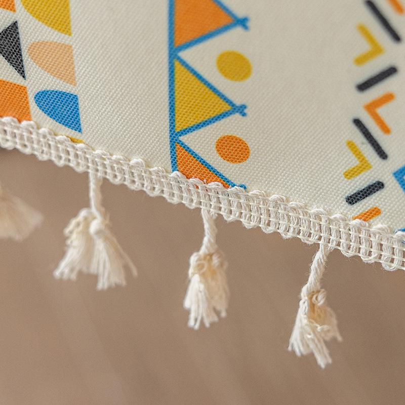 Cotton Linen Rectangle Tablecloth Boho Tassel Farmhouse Tablecloth Wrinkle Free Indoor Outdoor Table Cover for Party, Picnic, Kitchen Dining Room