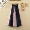 WTEMPO Women's Mesh Skirts Spring Summer Elegant Tulle Skirt Female Elastic High Waist Long Pleated Skirts Two-tone Panel Tutu Skirt
