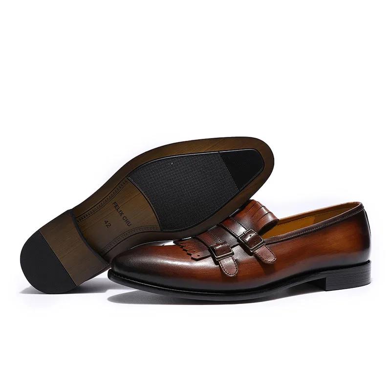 Fashion Breathable European Style Mens Loafers Genuine Leather Double Buckle Monk Strap Shoes Wedding Party Banquet Slip On Men Footwear