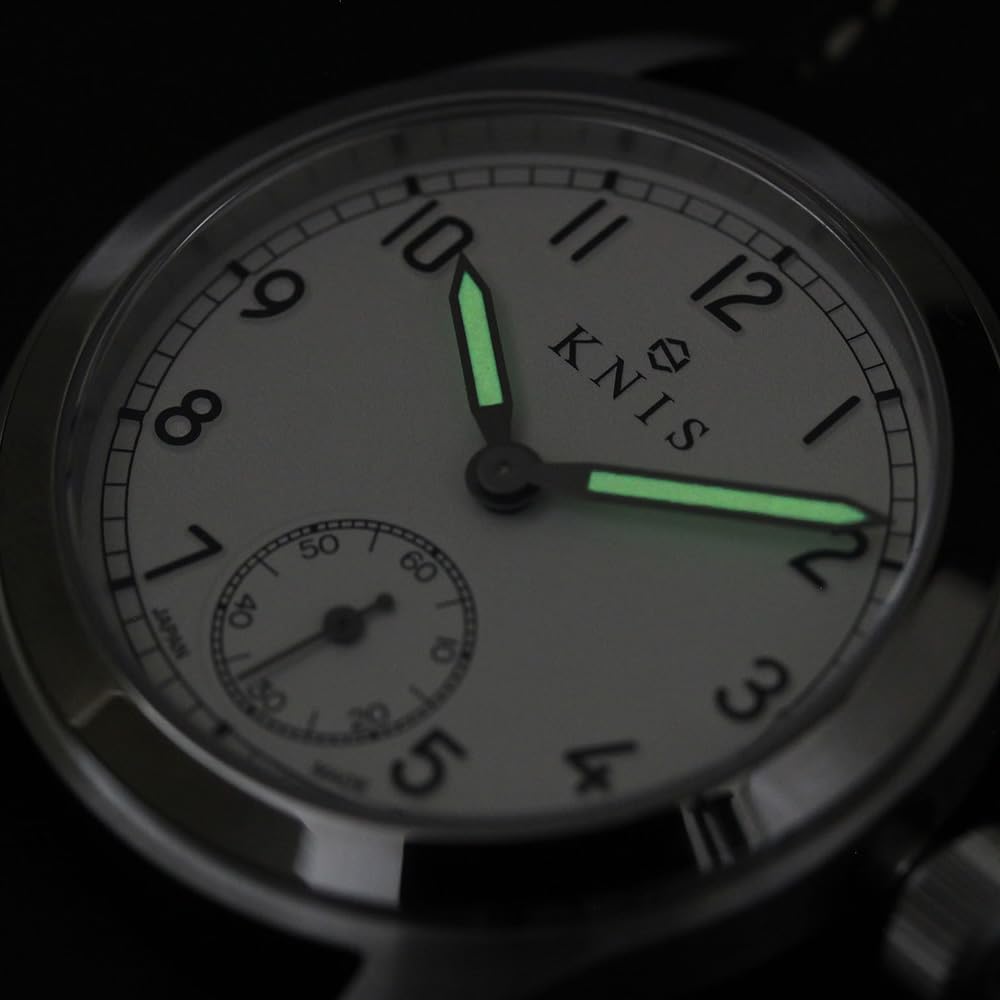 Часы KNIS Varnish Made in Japan с ретро-ремешком, сапфировым стеклом, водонепроницаемостью 10 АТМ, кремово-белым циферблатом, черной кожей, мужские KN003-WHBKLE