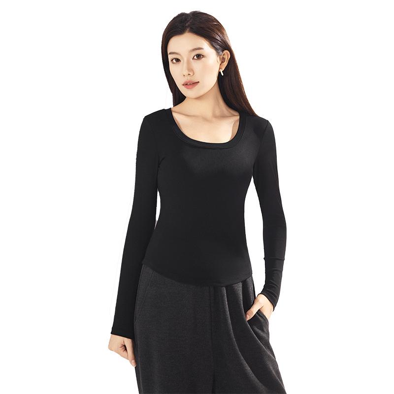 Women's Tencel Bamboo Fiber Long Sleeve Base Shirt with Chest Pad - Autumn/Winter Slimming Top