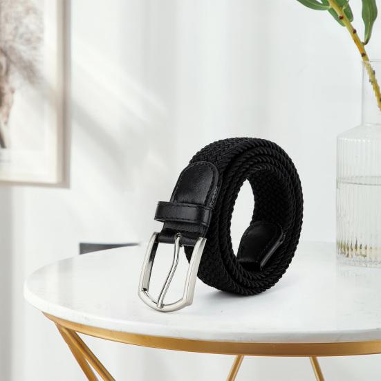 Men Belt Metal Pin Buckle Wide Band Anti-break Solid Color Firm Stitching Great Tougness Waist Strap Male Elastic Belt Pants Jeans Matching