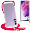 Case - BOOLING - for Samsung S21 FE - Transparent - Silicone TPU - Red Lanyard
