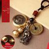 Pixiu Cinnabar Brass Keychain with Zodiac and Five Emperors Coins Pendant