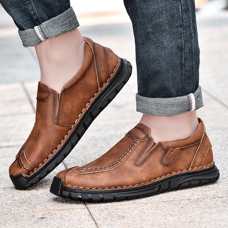 38-46 Retro Cow Leather Shoes Men Loafers Handmade Casual Leather Shoes Moccasins Men Flats Shoes