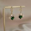 Vintage Exquisite Trendy Green Square Zircon Flower Pendant Earrings for Women Personalized Fashion Elegant Zircon Gift