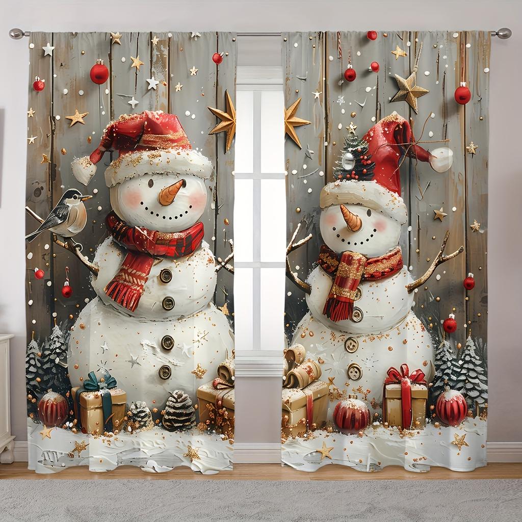 2pcs Set Christmas-Themed Curtains - Digital Print Rod Pocket Design Polyester  Perfect for Living Room Kitchen Bedroom Windows