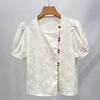 Garden Neck Short-sleeved Chiffon Shirt for Women New Chinese Style Women's New Jacquard Shirt Age-reducing Puff Sleeve Top