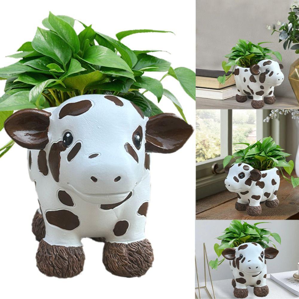 Home Decoration Resin Cow Planter Cute Exquisite Animal Plant Pot Creative Funny Flowerpot Tabletop