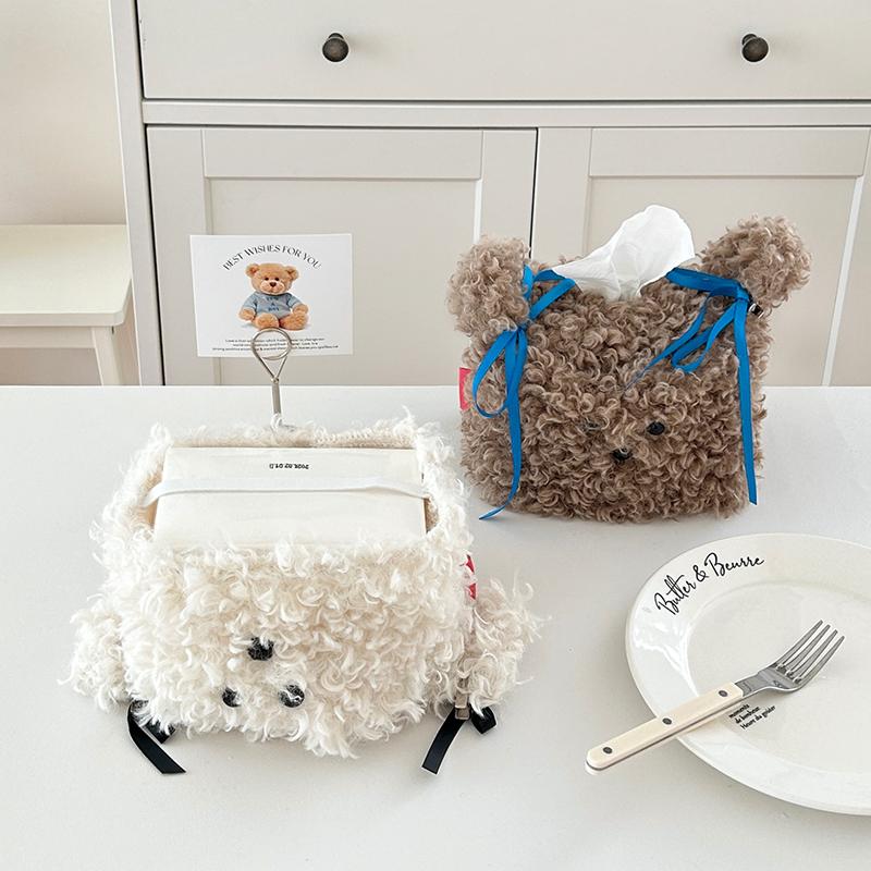 Cute Plush Puppy Tissue Box Car Home Kawaii Plush Tissue Boxes Removable Tissue Storage Container Desktop Paper Organizer