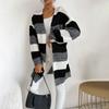 Women's Fashion Loose Early Autumn New Mid-length Knitted Cardigan Japanese Striped Color Matching Sweater Jacket