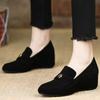 Frosted Camellia Slip-On Loafers for Women, Spring and Autumn New Round Toe Wedge Heel Comfortable Versatile Leather Shoes