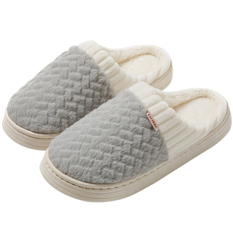 Color Matching Plush Cotton Slippers Winter Couple Indoor Home Hair Mop Plush Shoes Home Comfort Cotton Mop