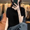 Summer Women T-shirt Loose Casual Solid Color Ice Silk Short Sleeve Loose Knit Top