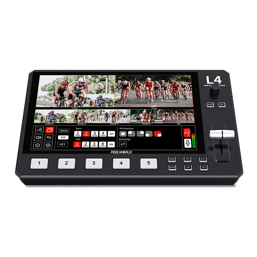 FEELWORLD L4 Multi-Format Video Mixer Switcher with 10.1 Inch Touchscreen Built-in Cooler 4 X HDMI