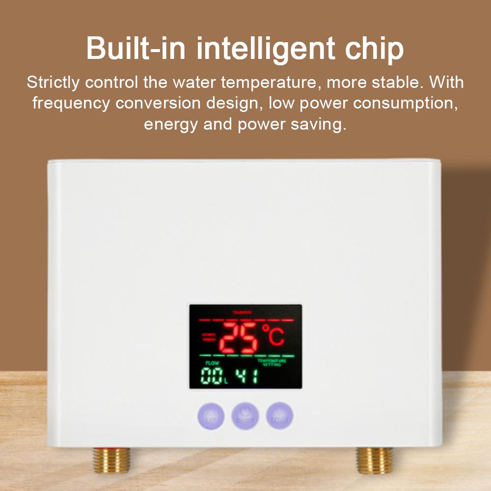 Instant Water Heater 3KW Mini Electric Tankless Water Heater Wall-Mounted with LED Display 3-Level KTY