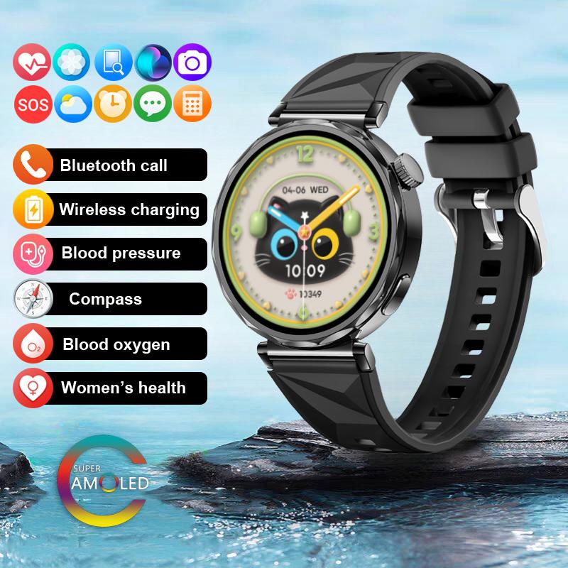 SACOSDING Amoled Screen Women Smart Watches Bluetooth Call Smartwatch Voice Assistant Heart Rate Compass Sport Watch