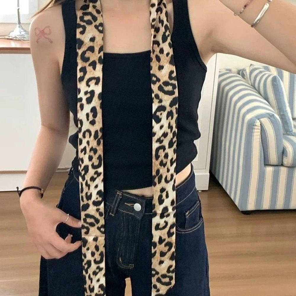 195*4cm Long Neck Scarf Leopard Print Neckerchief Retro Leopard Scarf Women