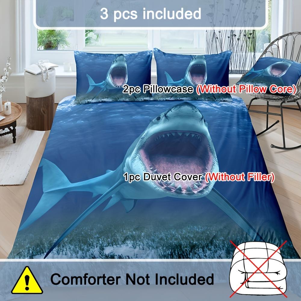 3pcs Shark Mouth Bedding Set - Breathable Polyester Duvet Cover & Pillowcases Zip Closure All-Season Comfort -Queen/King Sizes