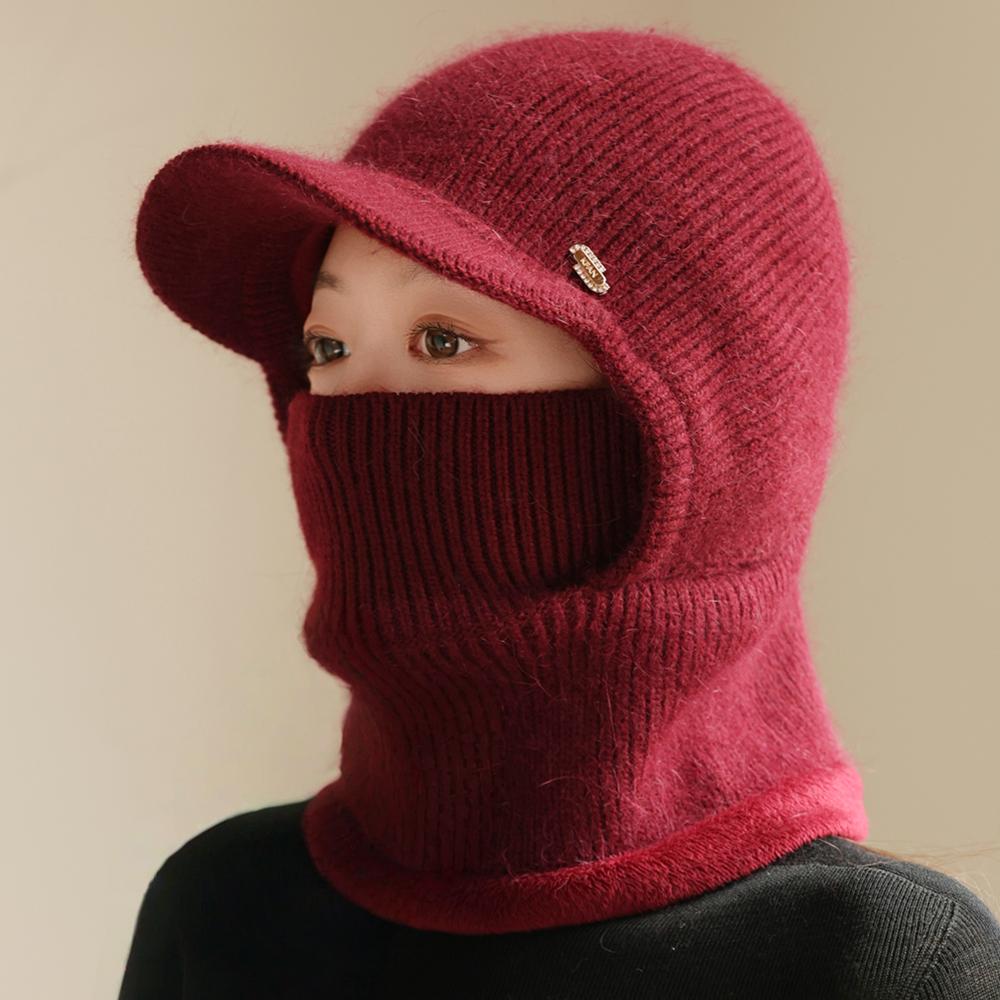 New Winter Balaclava Cap Women Keep Warm Windproof Knitted Hat Neck Protection Beanie Cap Plush Fur Lined Hats For Women