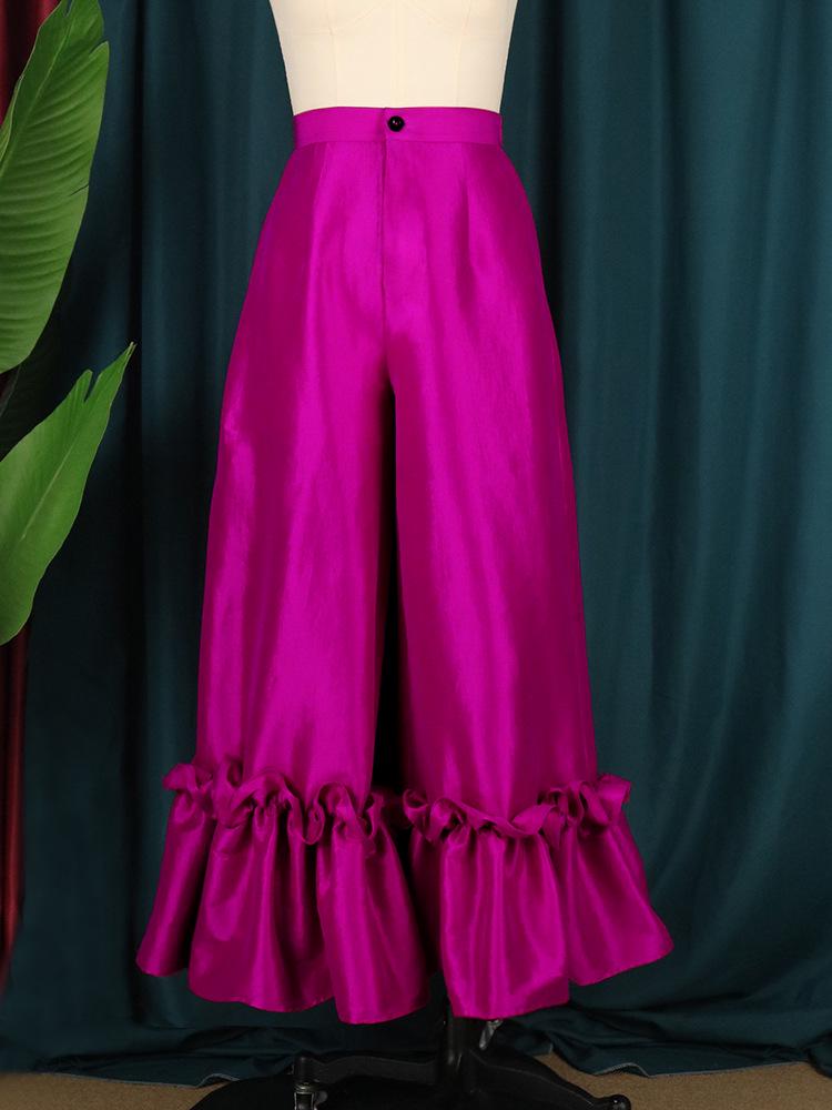 Summer High Waist Loose Ruffle Wide Leg Pants for Women