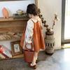 Girl Princess Dress 2023 Spring Autumn New Korean Kids Orange and Beige Retro Cotton Linen Embroidered Dresses Two Piece Set