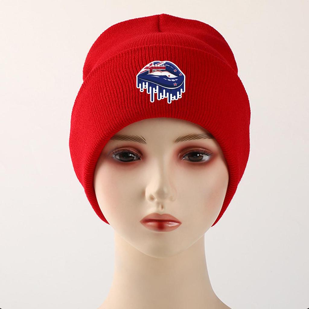 Lip Flag of New Zealand Warm Knitted Cap Beanie, Patriotic Man Cap Elastic Slouchy Solid Pompom Beanies Knit Hat Beanie