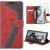 Protective Case - Efconnection - for Samsung Galaxy S24 Ultra - PU Leather - Red - Shockproof