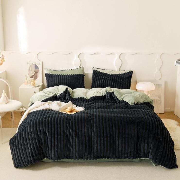 4pcs Vertical Rabbit Fleece Winter Baby Fleece Bed Sheet Cover Pillowcase Thickened Warm Bedding