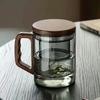 400ml Walnut Wooden Handle Glass Tea Cup With Tea Infuser Filter Flower Tea Water Separation Scented Tea Mug Drinkware