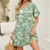 Women's Summer Print Dress V-neck Casual Holiday Loose Dress