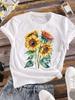 (Asian Size) Women Clothing Watercolor Flower Trend 90s Casual Tees Top Short Sleeve T Shirt Tee Fashion Print Ladies Female Graphic T-shirts