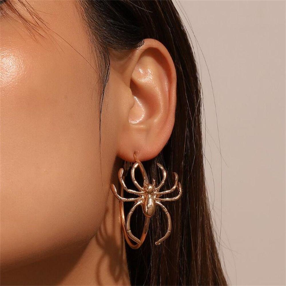 Gold Color Halloween Earrings Halloween Jewelry Hoop Dangle Earrings New Spider Earrings