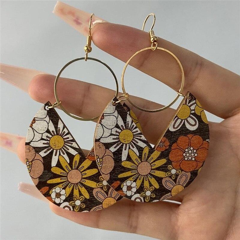 1 Pair Large Round Geometric Copper Earrings Women's Color Pattern New Design Fashion Pendant Earrings LXY