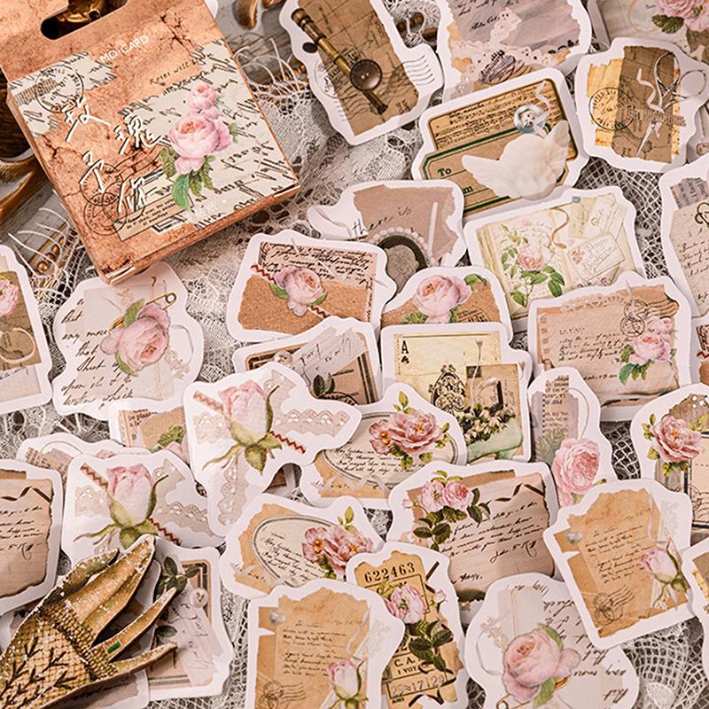 46 Pcs/Box Vintage Botanical Stickers Aesthetic Flowers Hand Account Diy