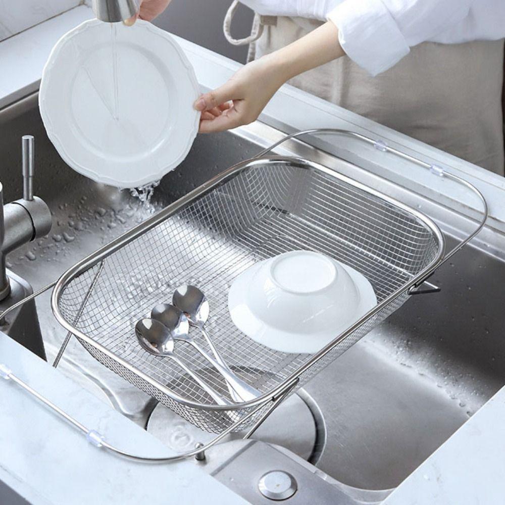 Stainless Steel Expandable Sink Colander Fine Mesh Sink Strainer Sink Drainer Basket Vegetables