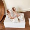 Fairy Skirt Rhinestone Bow Bag Head Sandals Female Summer One-word Buckle Hollow Apricot Stiletto High Heels