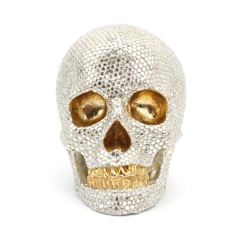 Gold and Silver Beads Small Skull Desktop Decorn Jewelry Halloween Resin Crafts Skull Figurine
