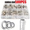 580pcs Stainless Steel Flat Washer Assortment Kit - M2/M2.5/M3/M4/M5/M6/M8/M10/M12 Sizes, Hardware Fastener Accessories with Stainless Steel Finish