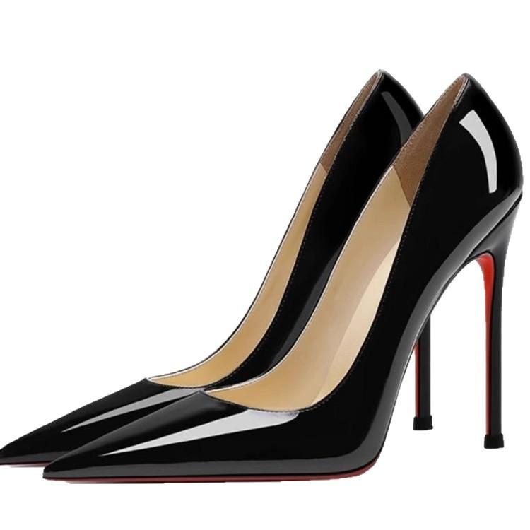 Red Soles High Heels Women's Thin Heels Sexy Black Bed Pointed High Heels Patent Leather Size French Single Shoes Women