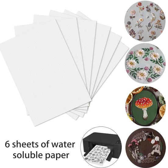 6 Sheets Embroidery Stabilizer Water Soluble Paper DIY Embroidery Transfer Paper Printable Embroidery Patterns Transfer Paper
