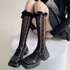 Sweet Girls Long Socks Women Stockings Hollow Out Sexy Lace Mesh Fishnet Stockings Lolita Kawaii Bow Cute Ruffle Socks Stockings
