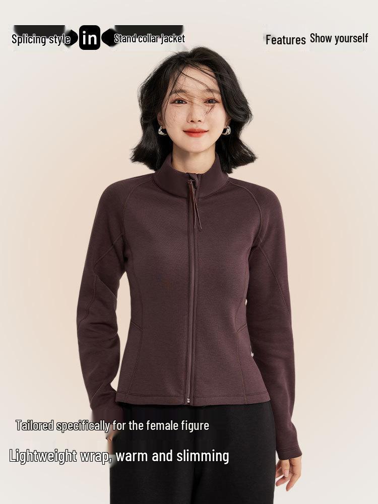 Figure-Flattering Air Layer Women's Spliced Sportswear Jacket: Stand-up Collar Yoga Cardigan