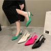 Fashion New Pointy Head Shallow Mouth Half Head Sandal Women's Summer Fine Heels Solid Color Back Strap High Heels