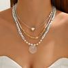 Shell Beaded Necklace Sweater Accessories Women's Multi-layer Stacked Wear Personalized Love Pearl Clavicle Chain