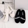 Fashion Crystal Fur Loafers Women Winter Bow-tie Slip On Moccasins Warm Round Toe Flats Creepers Plush Comfort Furry Cotton Shoes Women