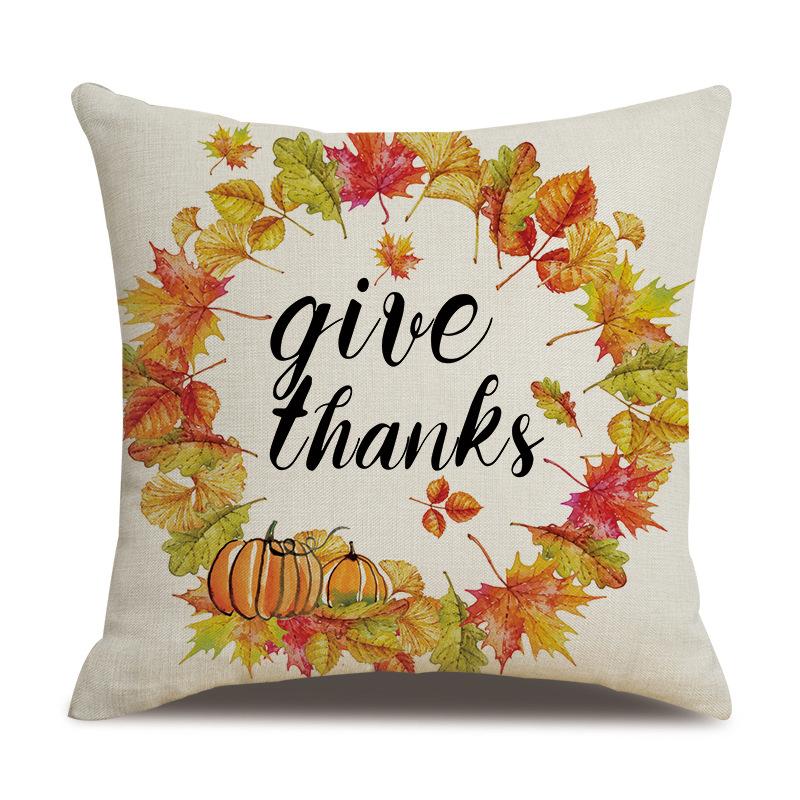 Thanksgiving Linen Pillowcase Autumn Pumpkin Print Pillow Cushion Cover