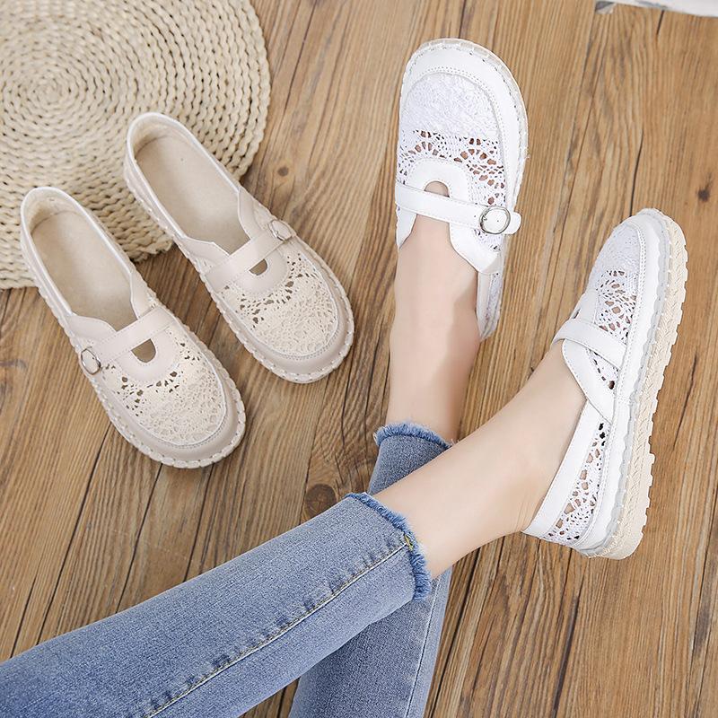 Hot Selling Women's Loafers Lace Hollow-out Elegant Women Flat Shoes Fashion Non-slip Versatile Ladies Shoes Solid Color Causal